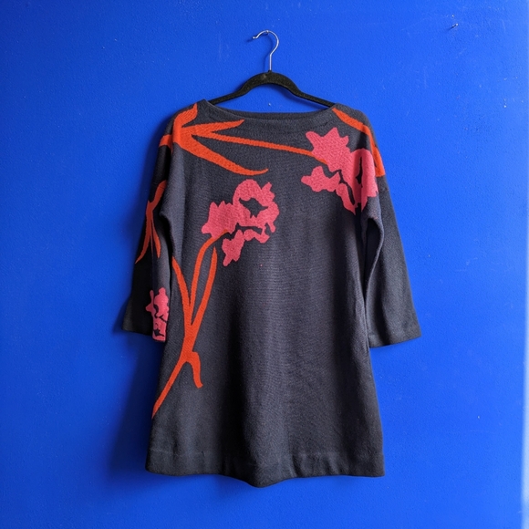 Anthropologie Pink and Red Flower Knit Sweater Mini Dress - Picture 1 of 6